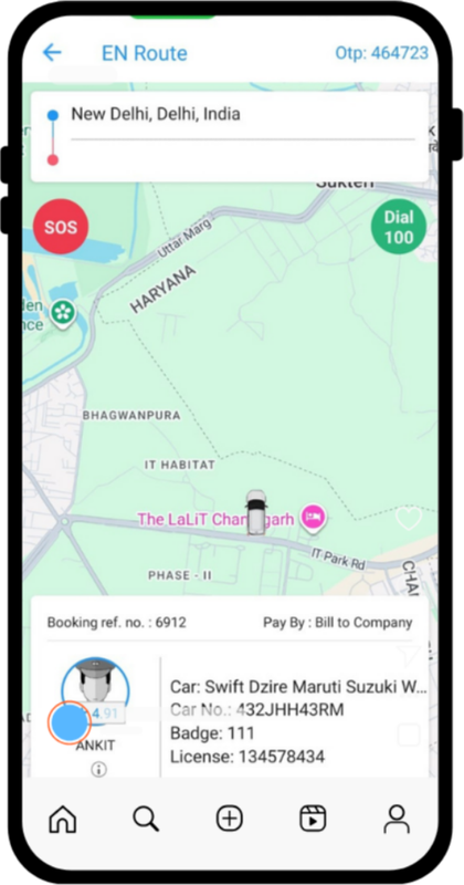 MYF for Corporate App for Employees — live cab en route with driver and ETA